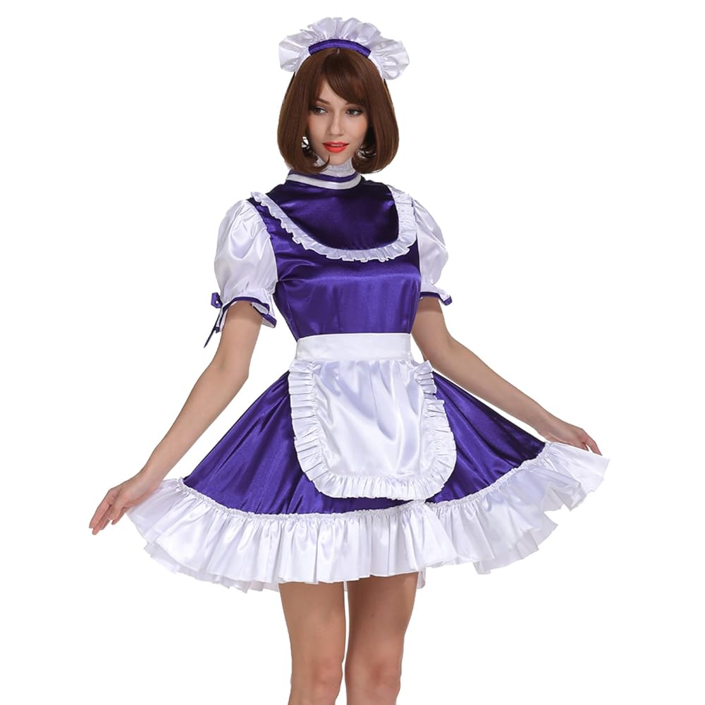 Amazon.com: Women French Maid Frilly Purple Lockable Dress